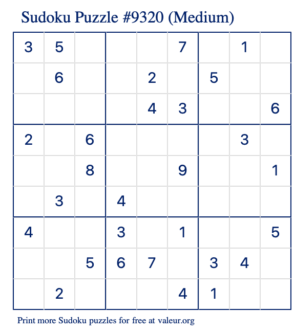 Free Printable Medium Sudoku Puzzle number 9320