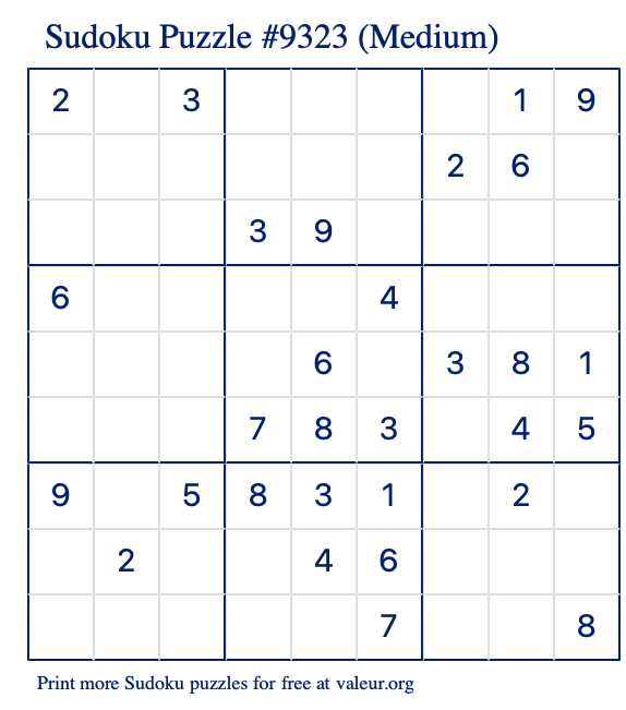 Free Printable Medium Sudoku Puzzle number 9323