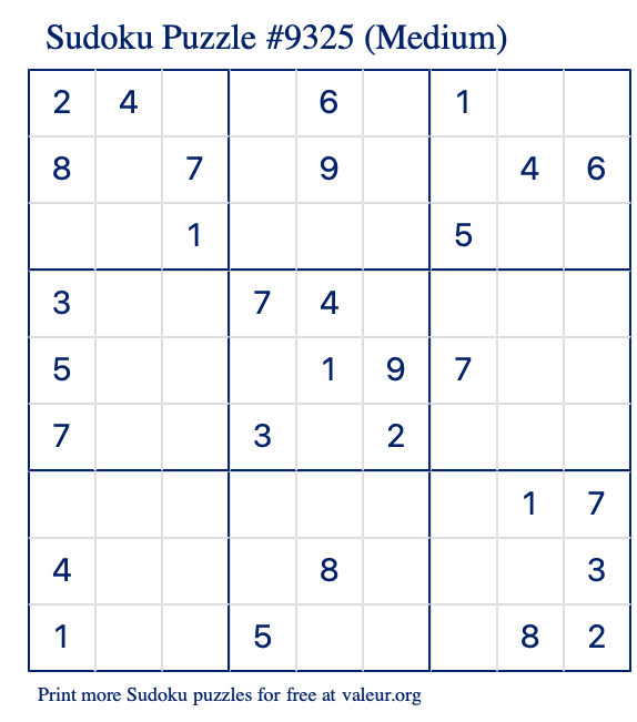 Free Printable Medium Sudoku Puzzle number 9325