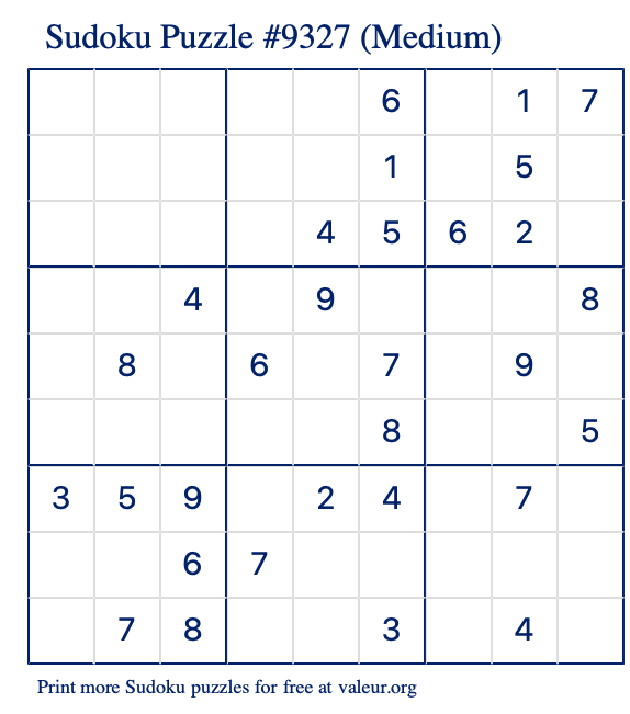 Free Printable Medium Sudoku Puzzle number 9327