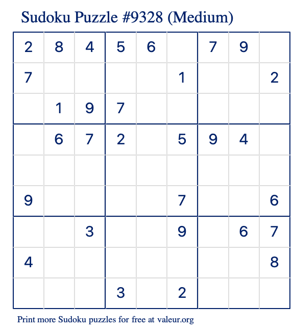 Free Printable Medium Sudoku Puzzle number 9328