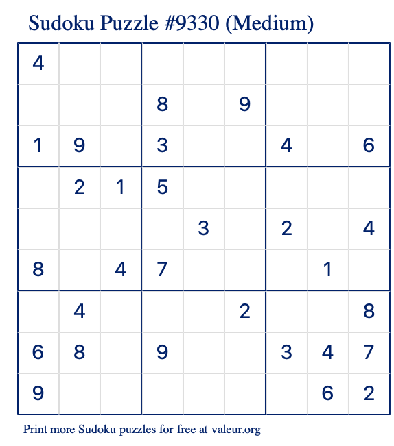 Free Printable Medium Sudoku Puzzle number 9330
