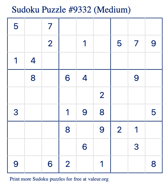 Free Printable Medium Sudoku Puzzle number 9332