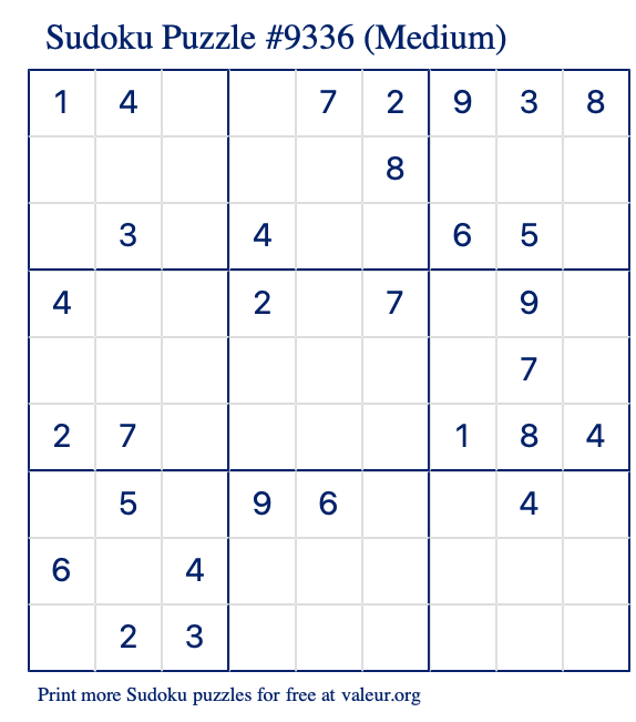 Free Printable Medium Sudoku Puzzle number 9336