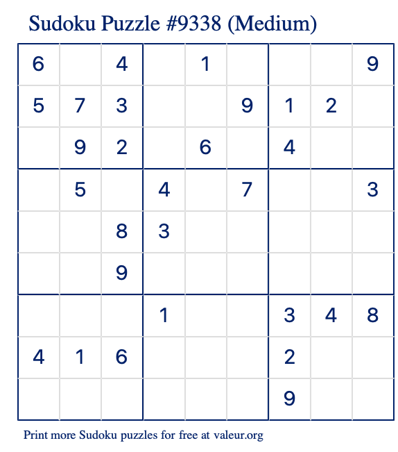 Free Printable Medium Sudoku Puzzle number 9338
