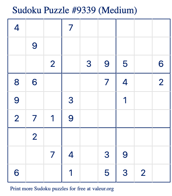 Free Printable Medium Sudoku Puzzle number 9339