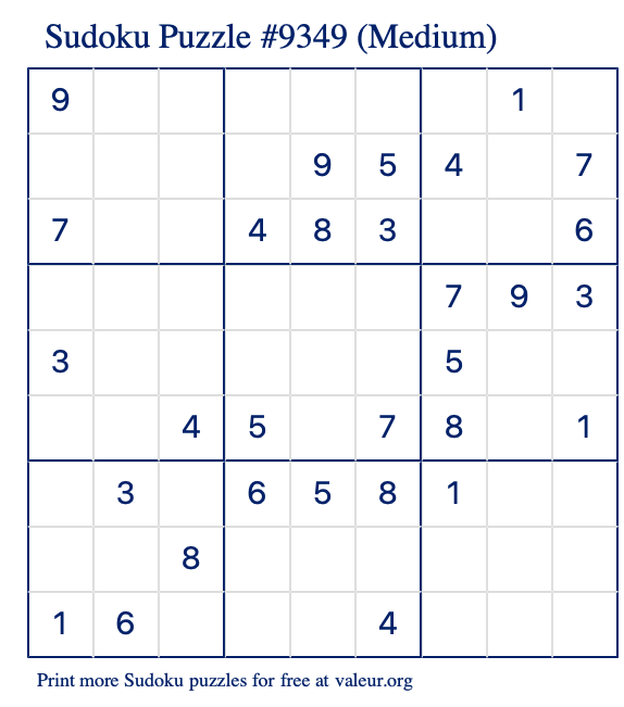 Free Printable Medium Sudoku Puzzle number 9349