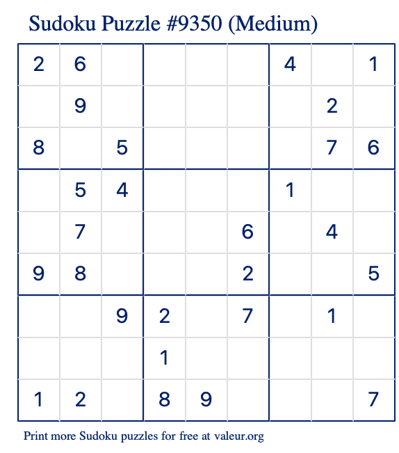 Free Printable Medium Sudoku Puzzle number 9350