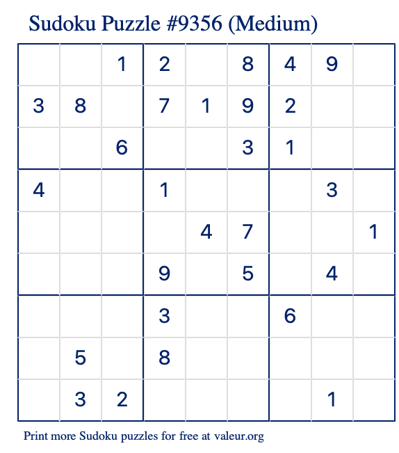Free Printable Medium Sudoku Puzzle number 9356