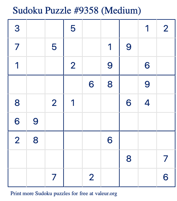 Free Printable Medium Sudoku Puzzle number 9358