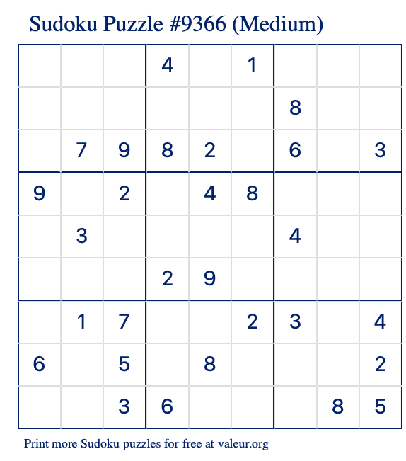 Free Printable Medium Sudoku Puzzle number 9366