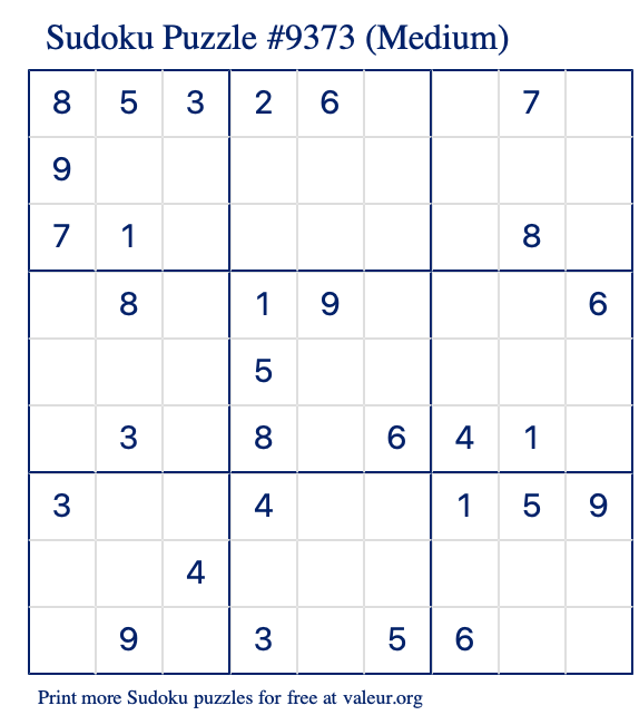 Free Printable Medium Sudoku Puzzle number 9373