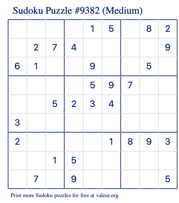 Free Printable Medium Sudoku Puzzle number 9382