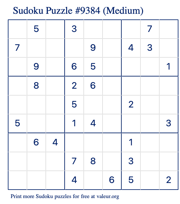 Free Printable Medium Sudoku Puzzle number 9384