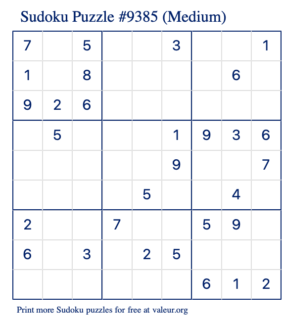 Free Printable Medium Sudoku Puzzle number 9385