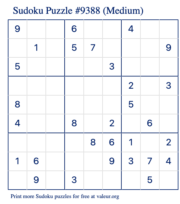 Free Printable Medium Sudoku Puzzle number 9388