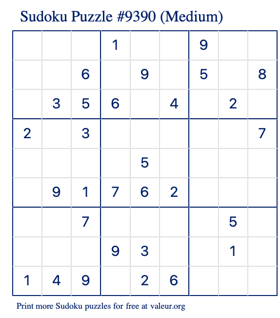 Free Printable Medium Sudoku Puzzle number 9390