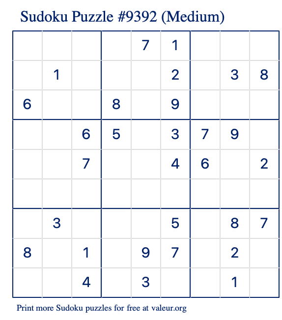 Free Printable Medium Sudoku Puzzle number 9392