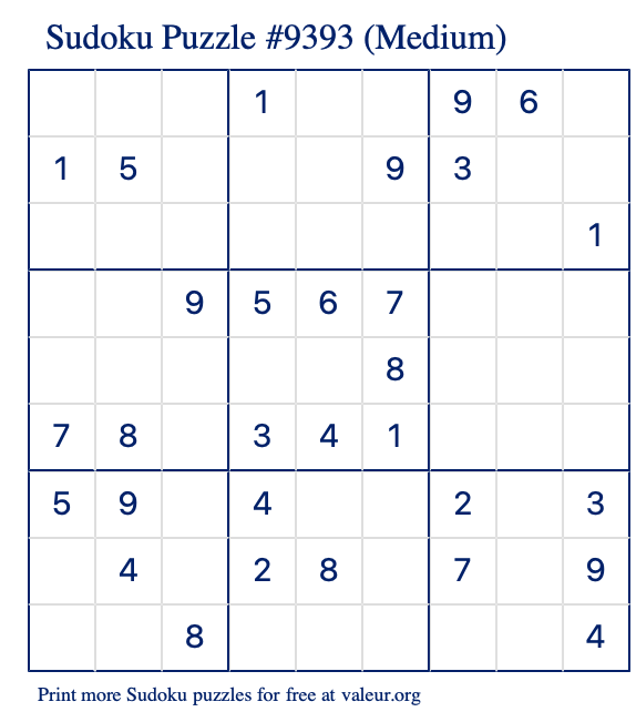 Free Printable Medium Sudoku Puzzle number 9393