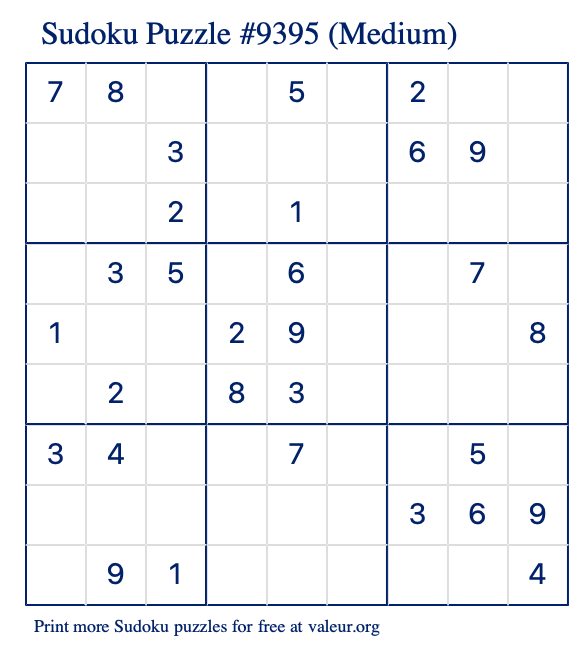 Free Printable Medium Sudoku Puzzle number 9395