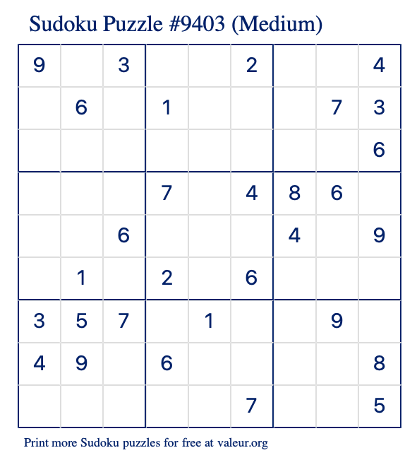 Free Printable Medium Sudoku Puzzle number 9403
