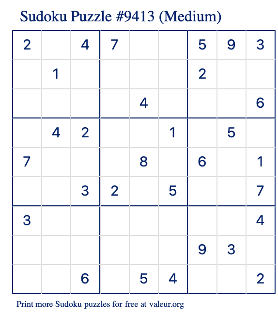 Free Printable Medium Sudoku Puzzle number 9413