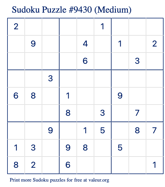 Free Printable Medium Sudoku Puzzle number 9430