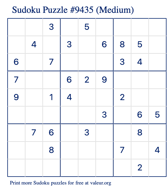 Free Printable Medium Sudoku Puzzle number 9435