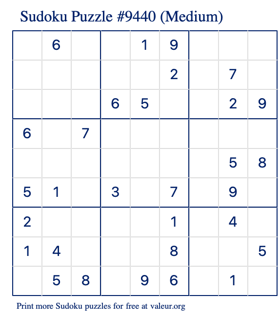 Free Printable Medium Sudoku Puzzle number 9440