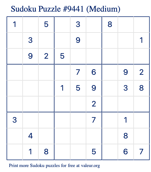 Free Printable Medium Sudoku Puzzle number 9441