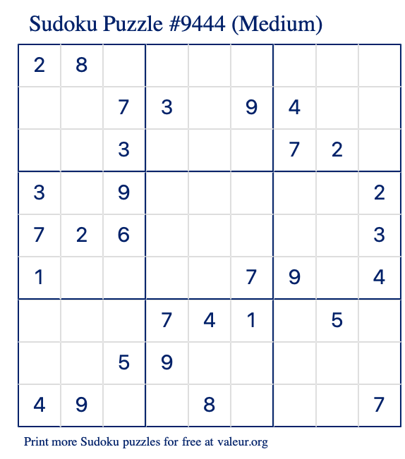 Free Printable Medium Sudoku Puzzle number 9444