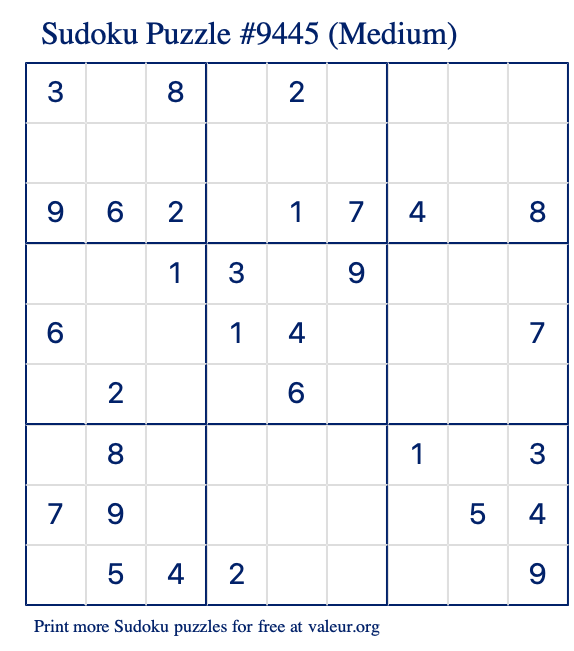 Free Printable Medium Sudoku Puzzle number 9445