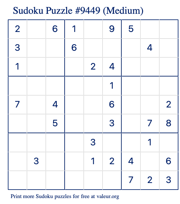 Free Printable Medium Sudoku Puzzle number 9449