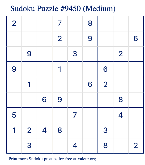 Free Printable Medium Sudoku Puzzle number 9450