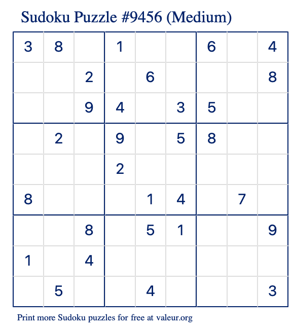 Free Printable Medium Sudoku Puzzle number 9456