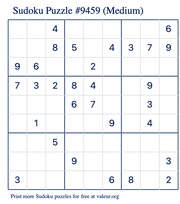 free printable medium sudoku with the answer 9459