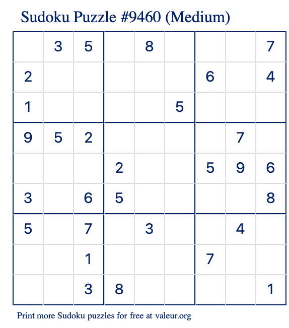 Free Printable Medium Sudoku Puzzle number 9460