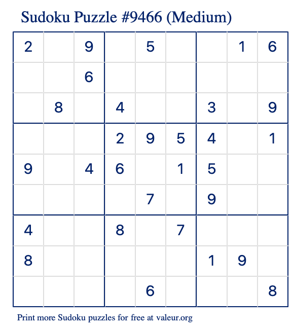 Free Printable Medium Sudoku Puzzle number 9466