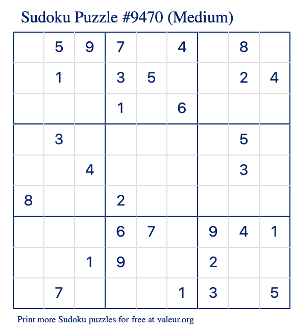 Free Printable Medium Sudoku Puzzle number 9470