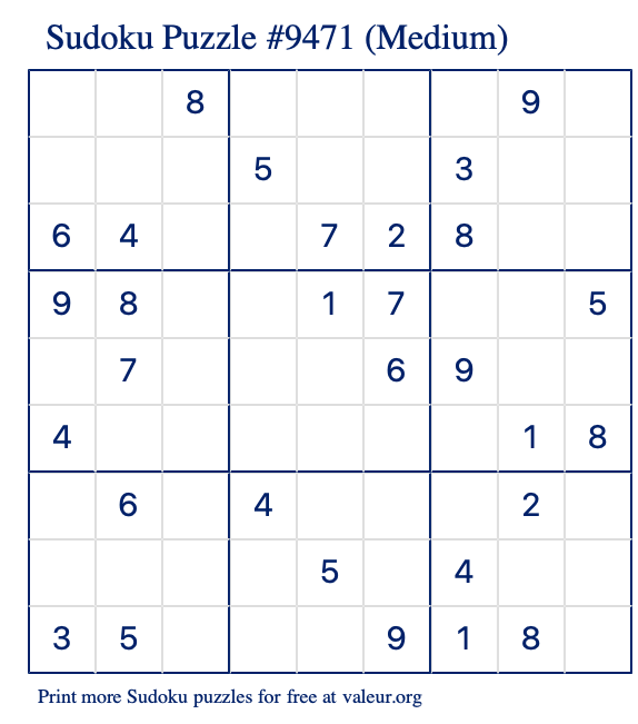 Free Printable Medium Sudoku Puzzle number 9471