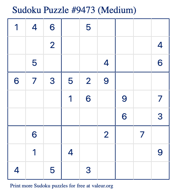 Free Printable Medium Sudoku Puzzle number 9473