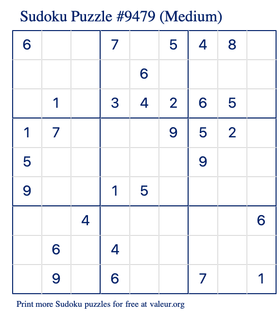 Free Printable Medium Sudoku Puzzle number 9479