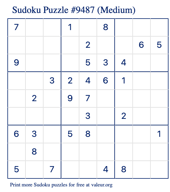 Free Printable Medium Sudoku Puzzle number 9487