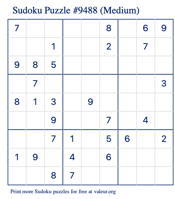 Free Printable Medium Sudoku Puzzle number 9488
