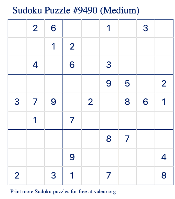 Free Printable Medium Sudoku Puzzle number 9490