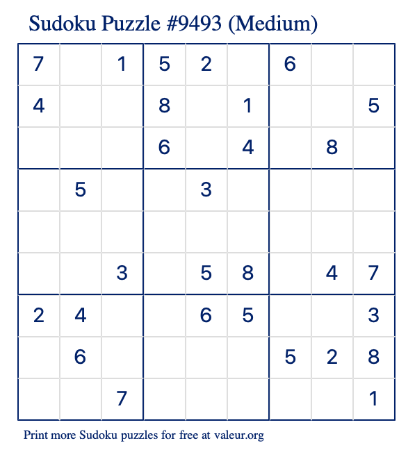 Free Printable Medium Sudoku Puzzle number 9493