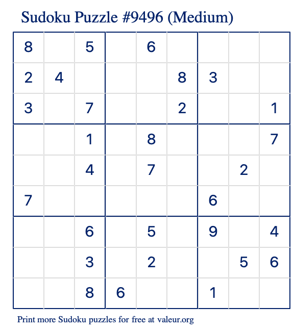 Free Printable Medium Sudoku Puzzle number 9496