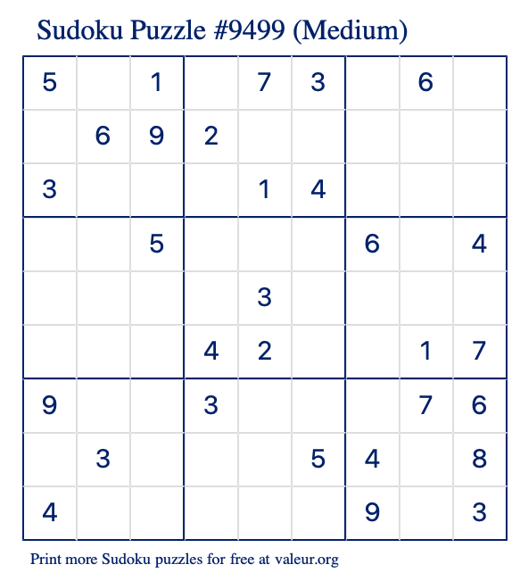 Free Printable Medium Sudoku Puzzle number 9499