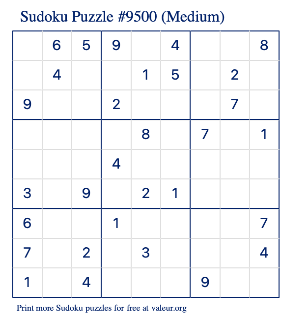 Free Printable Medium Sudoku Puzzle number 9500