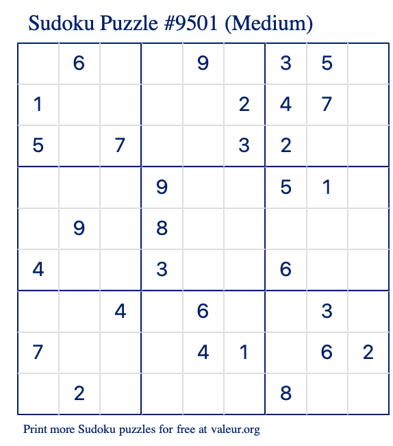 Free Printable Medium Sudoku Puzzle number 9501